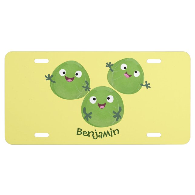 Funny Brussels sprouts vegetables cartoon License Plate (Front)