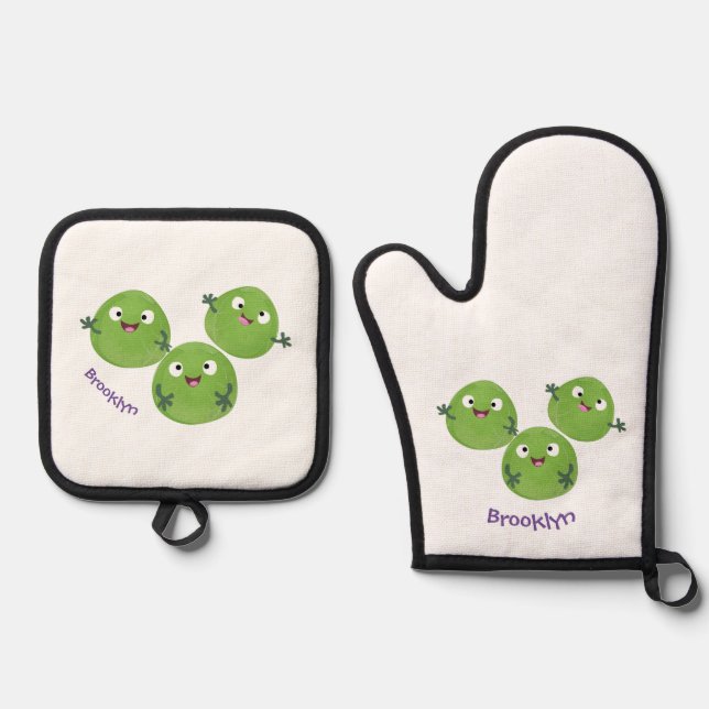 Funny Brussels sprouts vegetables cartoon Oven Mitt & Pot Holder Set (Front)