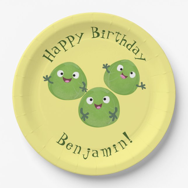 Funny Brussels sprouts vegetables cartoon Paper Plates (Front)