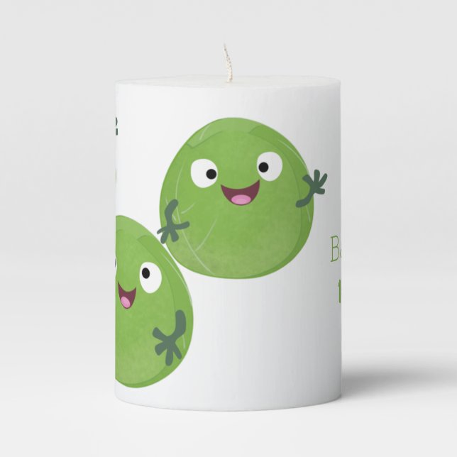 Funny Brussels sprouts vegetables cartoon Pillar Candle (Front)