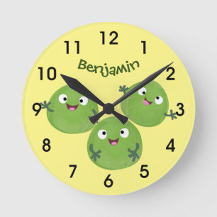 Funny Brussels sprouts vegetables cartoon Round Cl Clock