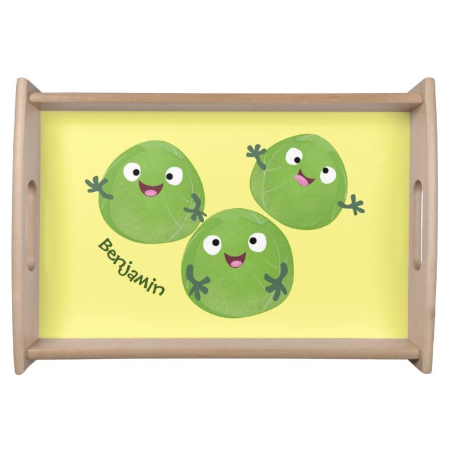 Funny Brussels sprouts vegetables cartoon Serving Tray (Front)