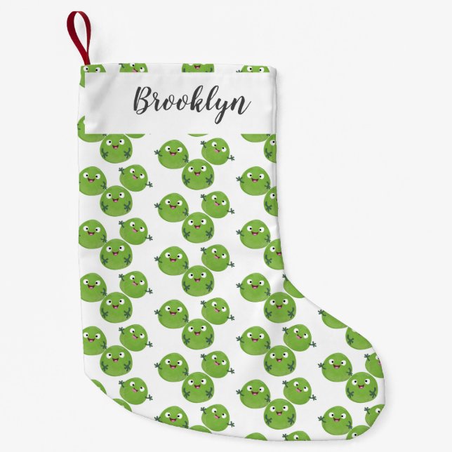 Funny Brussels sprouts vegetables cartoon Small Christmas Stocking (Front)