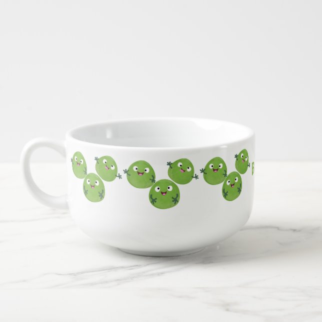 Funny Brussels sprouts vegetables cartoon Soup Mug (Right)