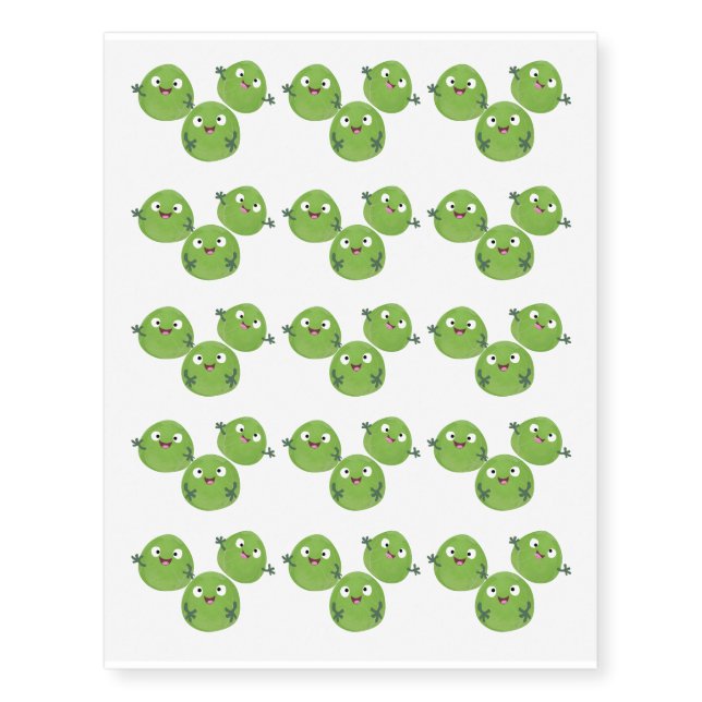 Funny Brussels sprouts vegetables cartoon Temporary Tattoos (Front)