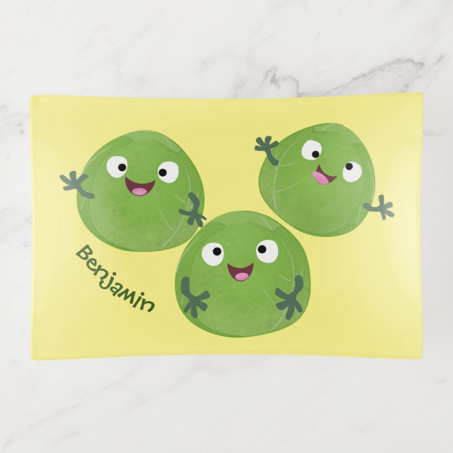 Funny Brussels sprouts vegetables cartoon Trinket Tray (Front)