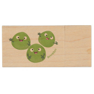 Funny Brussels sprouts vegetables cartoon Wood Flash Drive