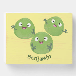 Funny Brussels sprouts vegetables cartoon Wooden Box Sign