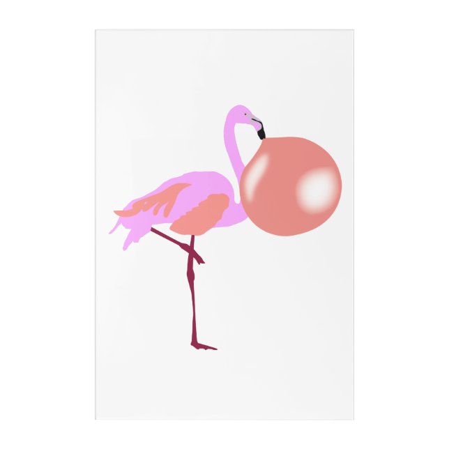 Funny Bubble Gum Flamingo Blowing Bubble Acrylic Print (Front)