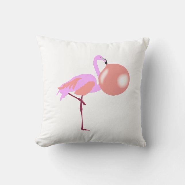 Funny Bubble Gum Flamingo Blowing Bubble Throw Pillow (Front)