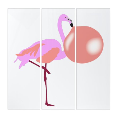 Funny Bubble Gum Flamingo Blowing Bubble Triptych