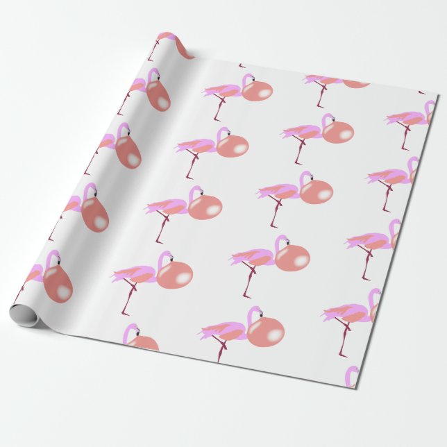 Funny Bubble Gum Flamingo Blowing Bubble Wrapping Paper (Unrolled)