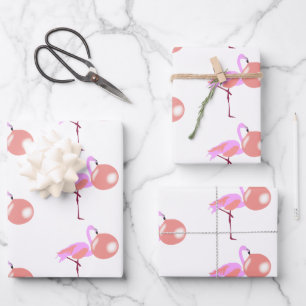 Funny Bubble Gum Flamingo Blowing Bubble Wrapping Paper Sheets