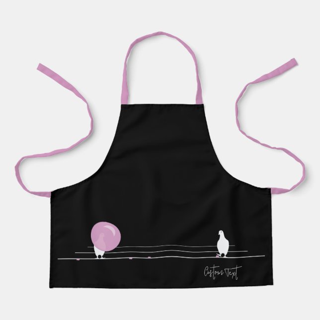 Funny Bubblegum Birds on a Wire Black Apron (Front)