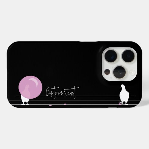 Funny Bubblegum Birds on a Wire Black iPhone 15 Pro Case