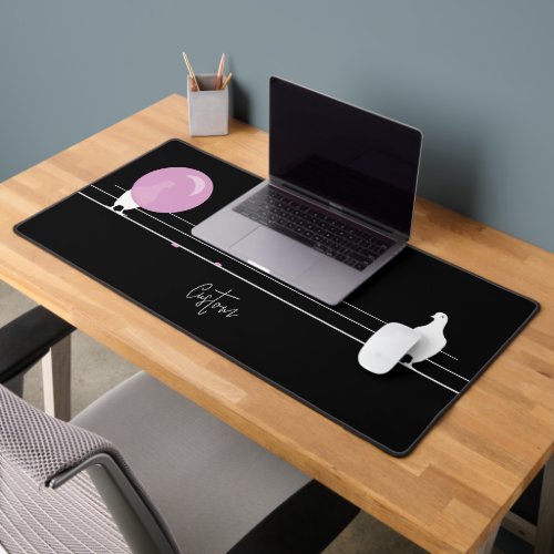 Funny Bubblegum Birds on a Wire Black Desk Mat