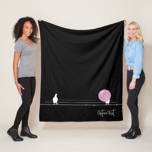 Funny Bubblegum Birds on a Wire Black Fleece Blanket