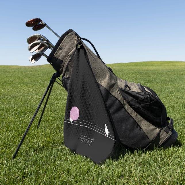 Funny Bubblegum Birds on a Wire Black Golf Towel (Green)