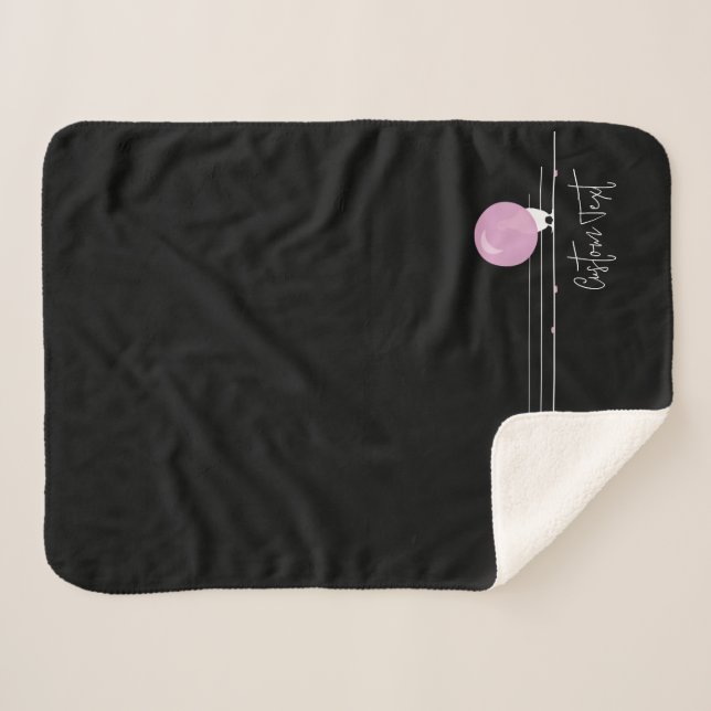Funny Bubblegum Birds on a Wire Black Sherpa Blanket (Front (Horizontal))