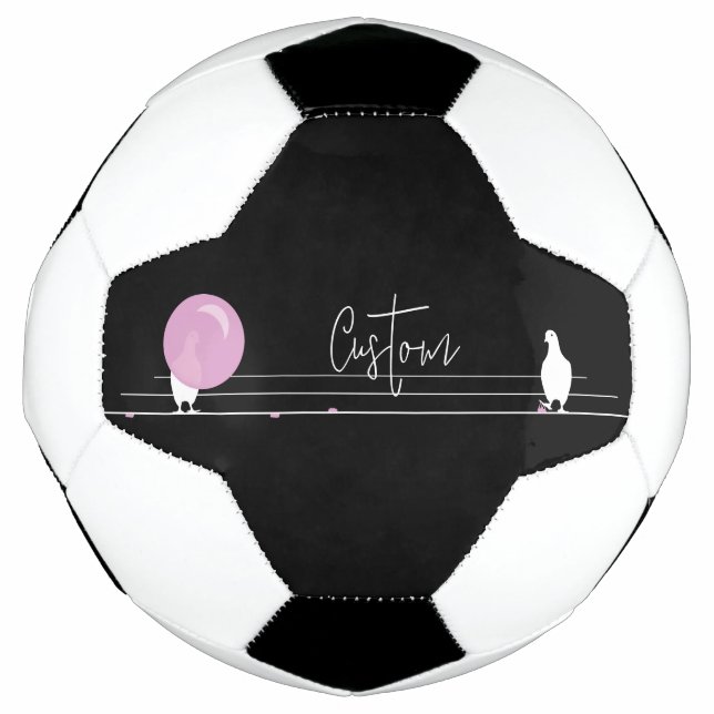 Funny Bubblegum Birds on a Wire Black Soccer Ball (Front)