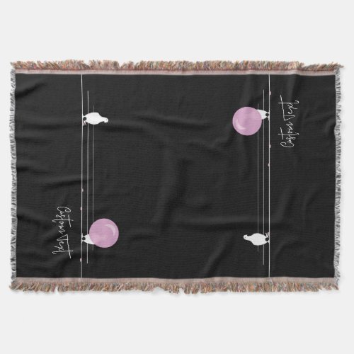 Funny Bubblegum Birds on a Wire Black Throw Blanket