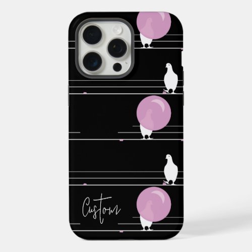 Funny Bubblegum Birds on a Wire Pattern with Name iPhone 15 Pro Max Case