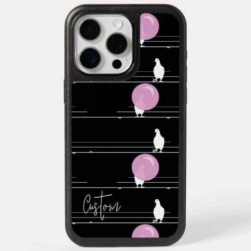 Funny Bubblegum Birds on a Wire Pattern with Name iPhone 15 Pro Max Case