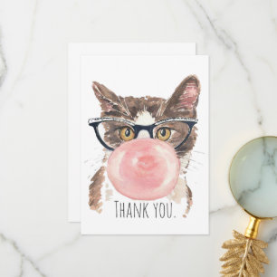 Funny Bubblegum Cat Thank You Card