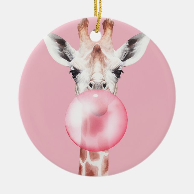 Funny Bubblegum Giraffe Ceramic Ornament (Front)
