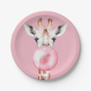 Funny Bubblegum Giraffe Paper Plates