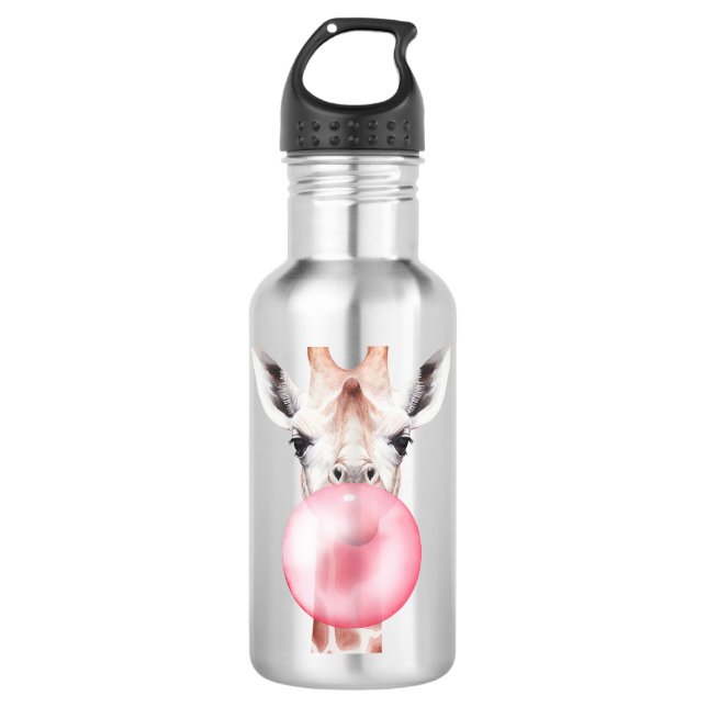 Funny Bubblegum Giraffe Stainless Steel Water Bottle (Front)