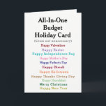 Funny Budget Holiday Card<br><div class="desc">Pick any holiday you want!
It's a funny any holiday budget card
Give it to someone with a sense of humor!</div>