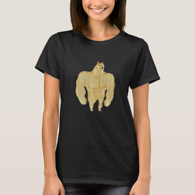 Funny Buff Doge Chiba Dog Gym meme Funny Swole Dog T-Shirt (Front)