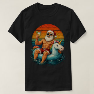 Funny Buff Santa Unicorn Float Tropical T-Shirt