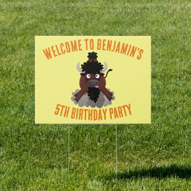 Funny buffalo birthday personalised cartoon sign (Insitu)