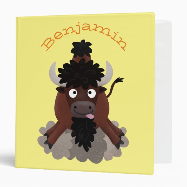 Funny buffalo bison cartoon illustration 3 ring binder (Front/Inside)