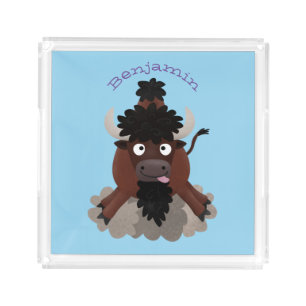 Funny buffalo bison cartoon illustration acrylic tray