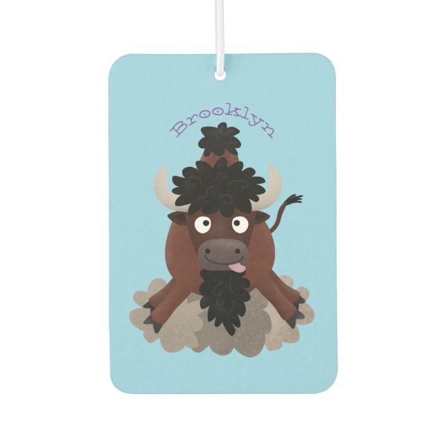 Funny buffalo bison cartoon illustration  air freshener (Front)
