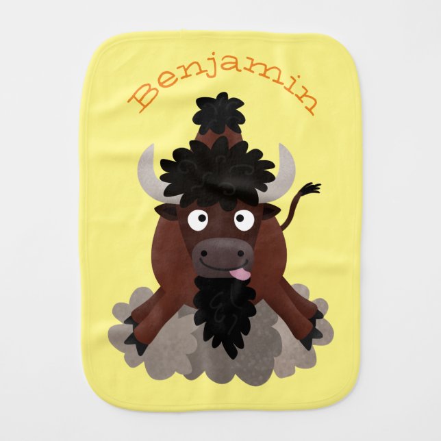Funny buffalo bison cartoon illustration baby burp cloth (Front)