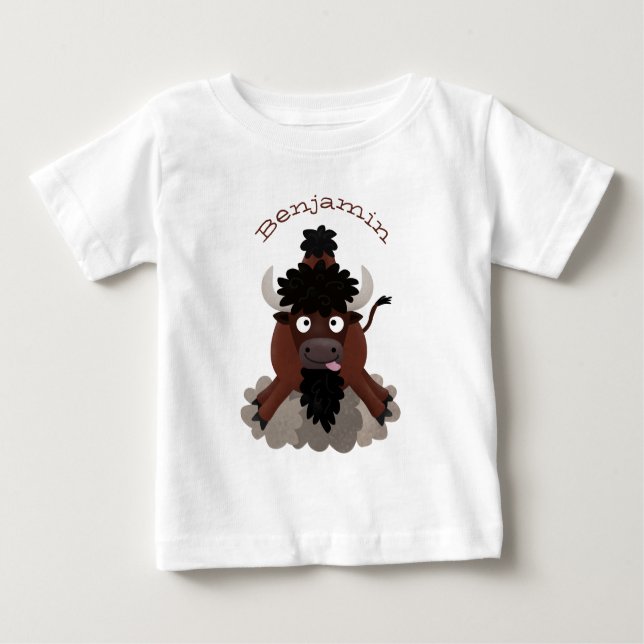 Funny buffalo bison cartoon illustration baby T-Shirt (Front)