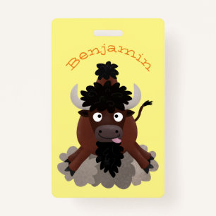 Funny buffalo bison cartoon illustration badge