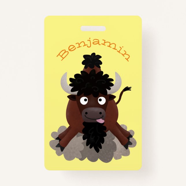 Funny buffalo bison cartoon illustration badge (Front)