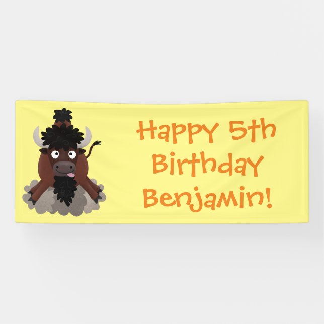 Funny buffalo bison cartoon illustration banner (Horizontal)