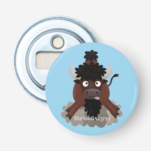 Funny buffalo bison cartoon illustration bottle opener (Front)