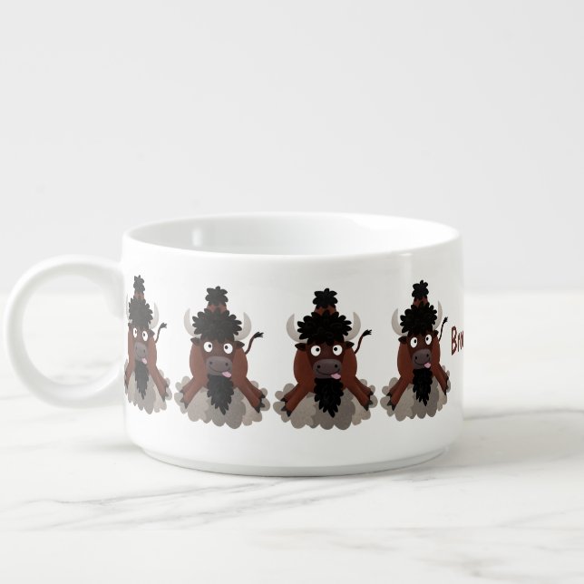 Funny buffalo bison cartoon illustration bowl (Right)
