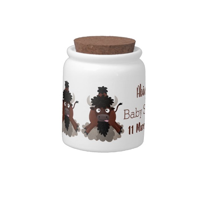 Funny buffalo bison cartoon illustration candy jar (Left)