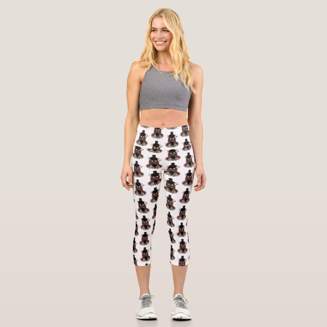 Funny buffalo bison cartoon illustration capri leggings (Front)