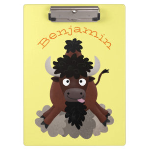Funny buffalo bison cartoon illustration clipboard