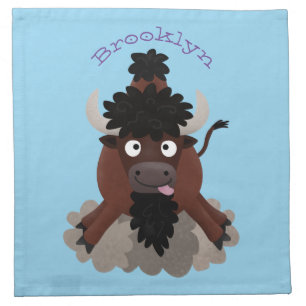 Funny buffalo bison cartoon illustration cloth napkin