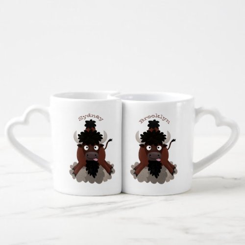 Funny buffalo bison cartoon illustration coffee mug set
